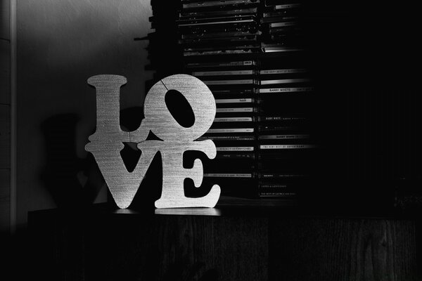 Love inscription in black and white shades