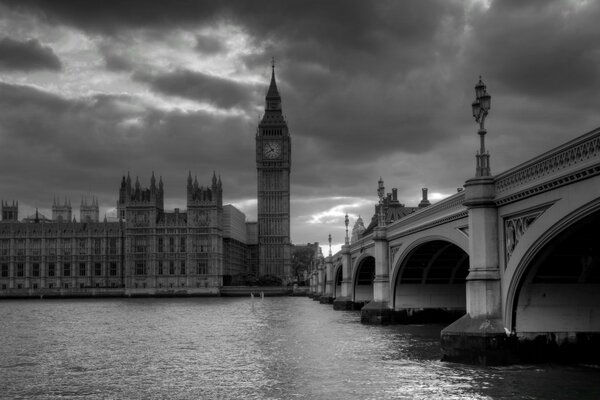 Black and white foggy London