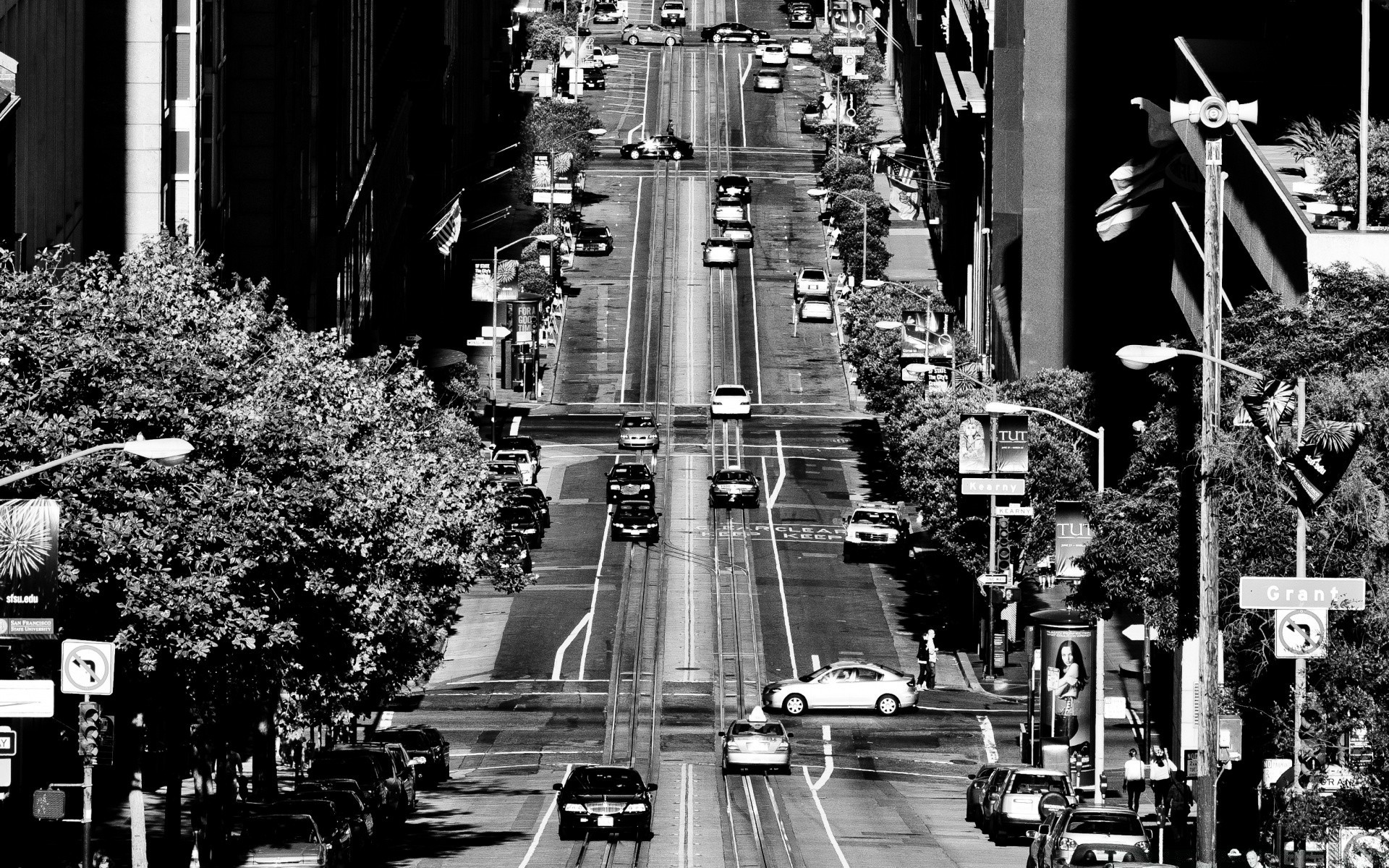 black and white street transportation system monochrome vehicle group many city road