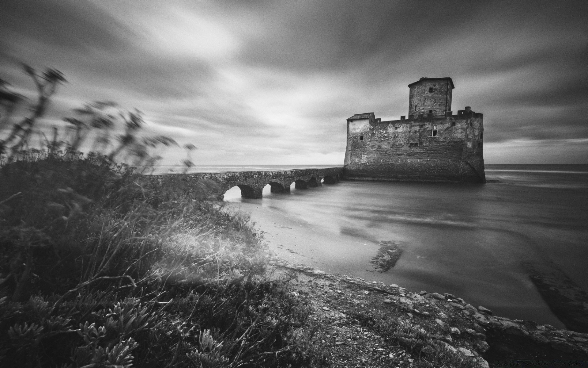 black and white monochrome water lighthouse beach landscape sea sunset seashore ocean castle evening travel architecture sky dawn seascape lake river