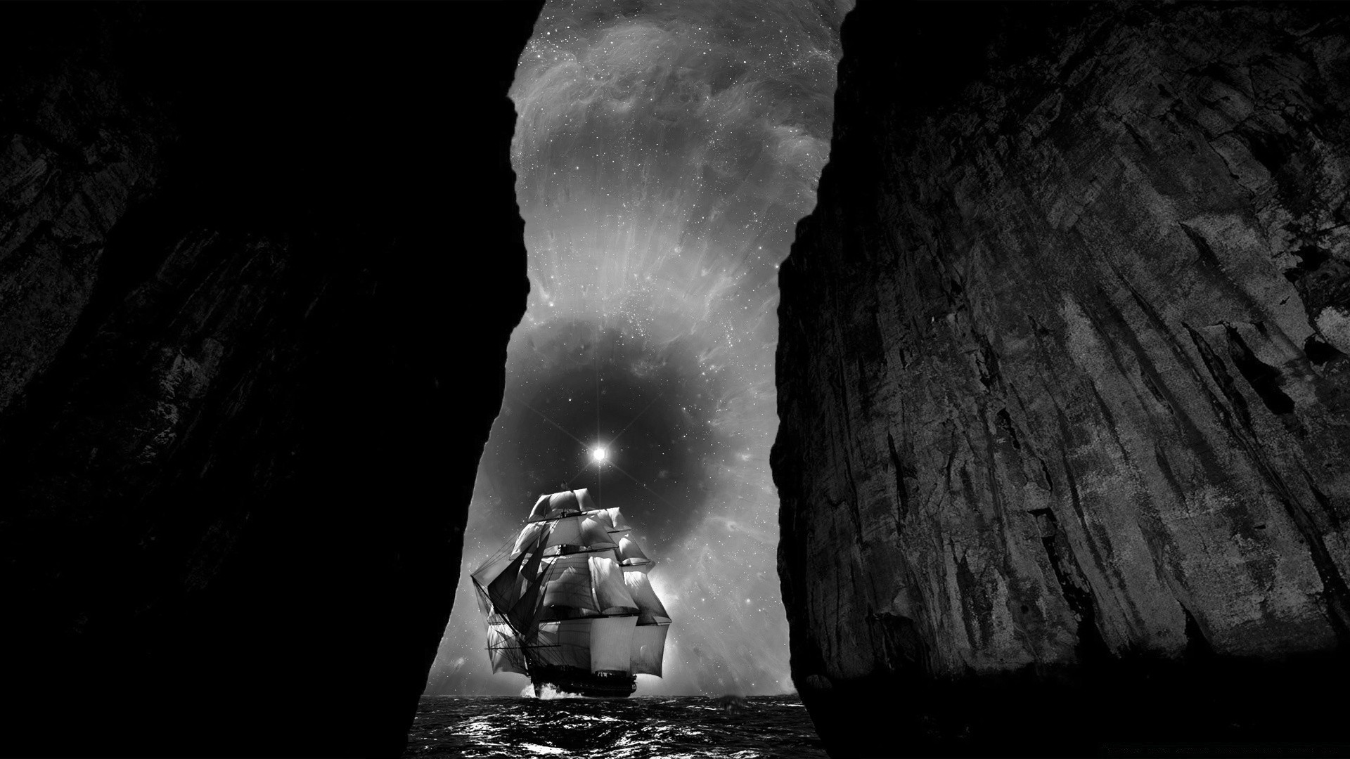 schwarz und weiß höhle dunkel monochrom wasser rauch licht natur reisen