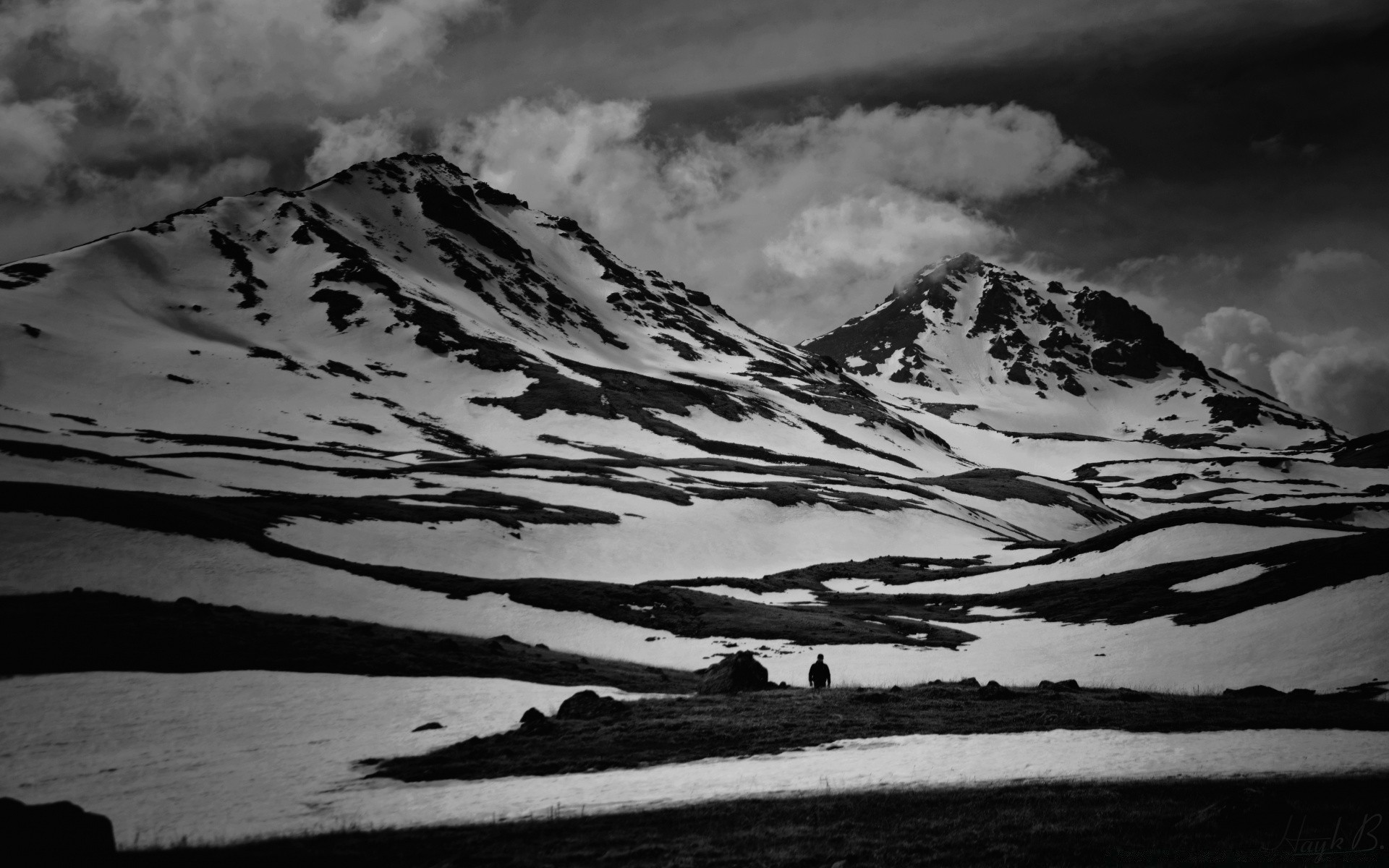 czarno-biały krajobraz góry śnieg wulkan woda jezioro niebo podróże natura monochromatyczny malowniczy