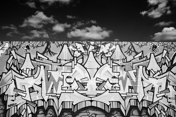 Graffiti en la pared en blanco y negro