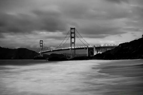 Night city with bridges and lights