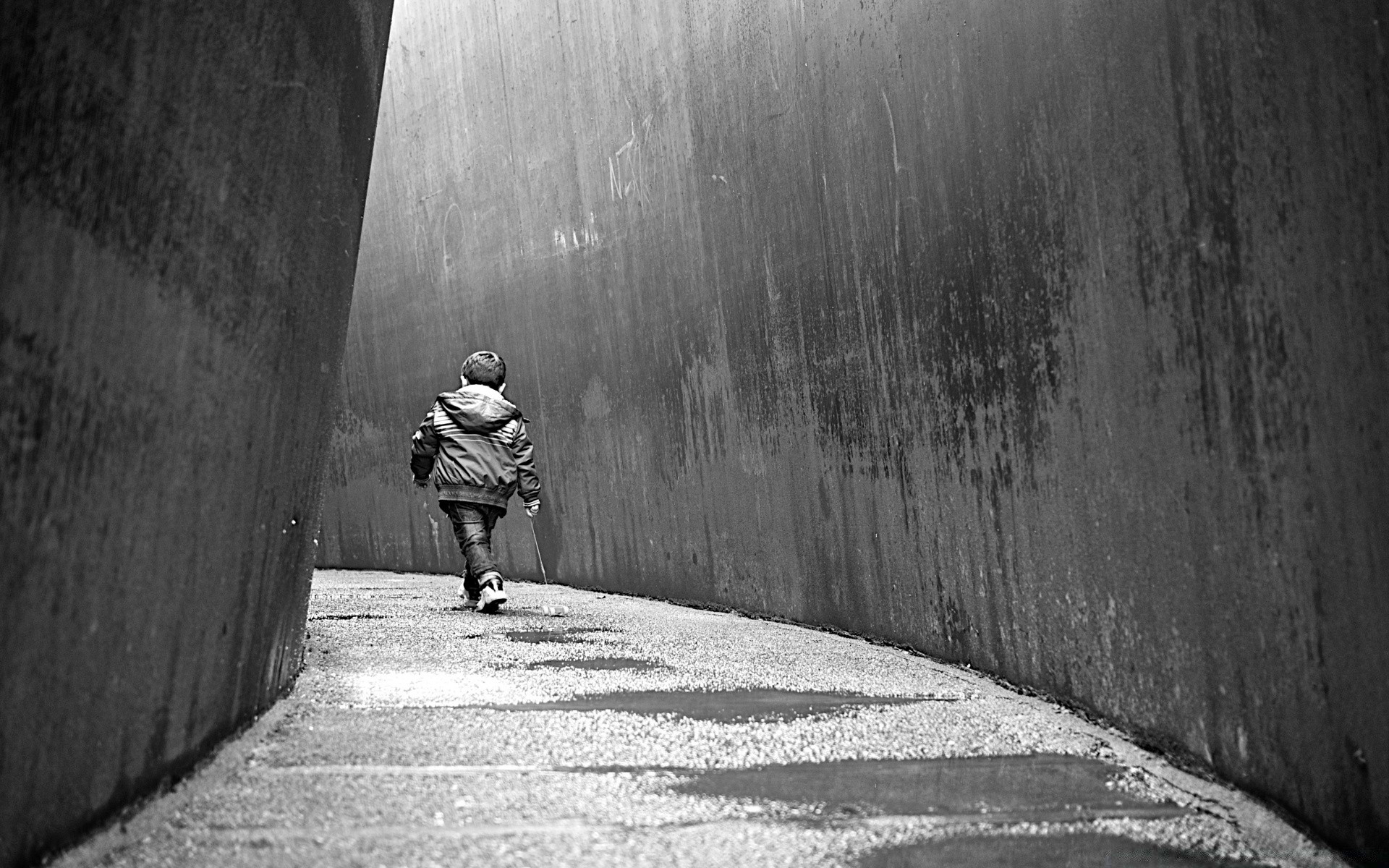 black and white street adult one man wear monochrome child