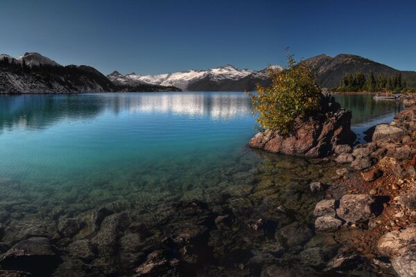 Lago di montagna con acqua limpida