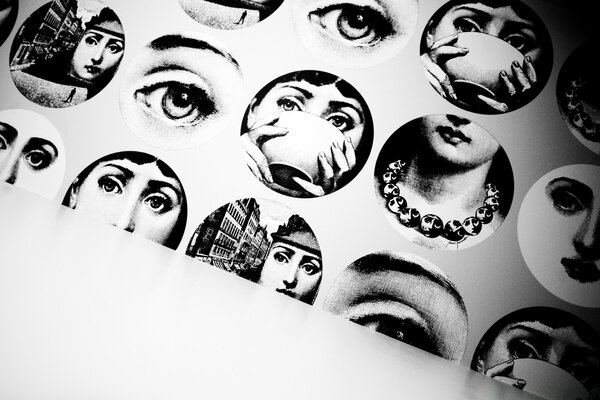 Black and white image of parts of women s faces