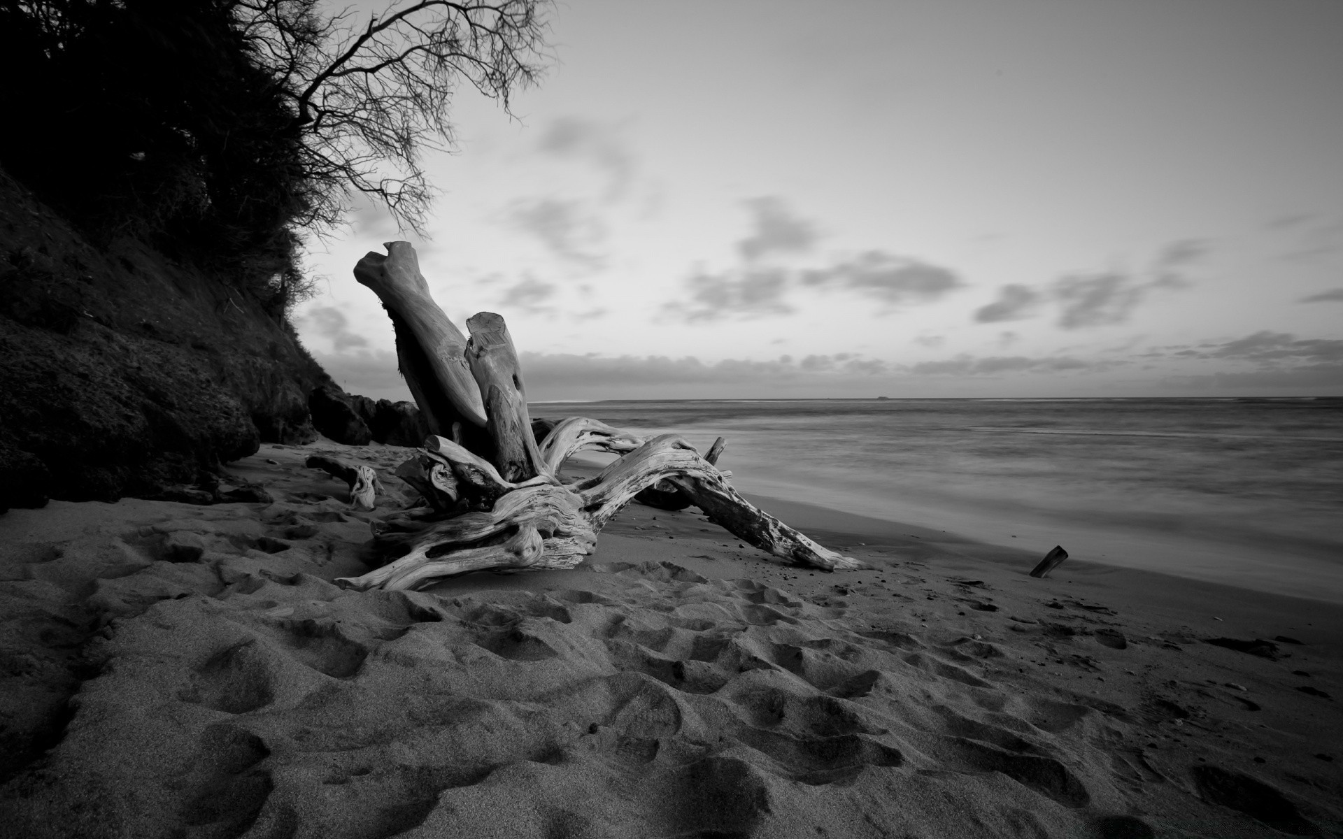 noir et blanc plage eau mer océan mer paysage monochrome sable coucher de soleil nature soleil ciel rock voyage