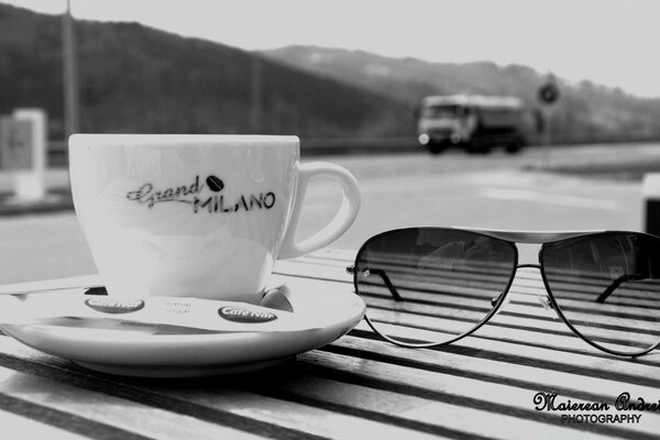 Coffee mug on the table in Milan