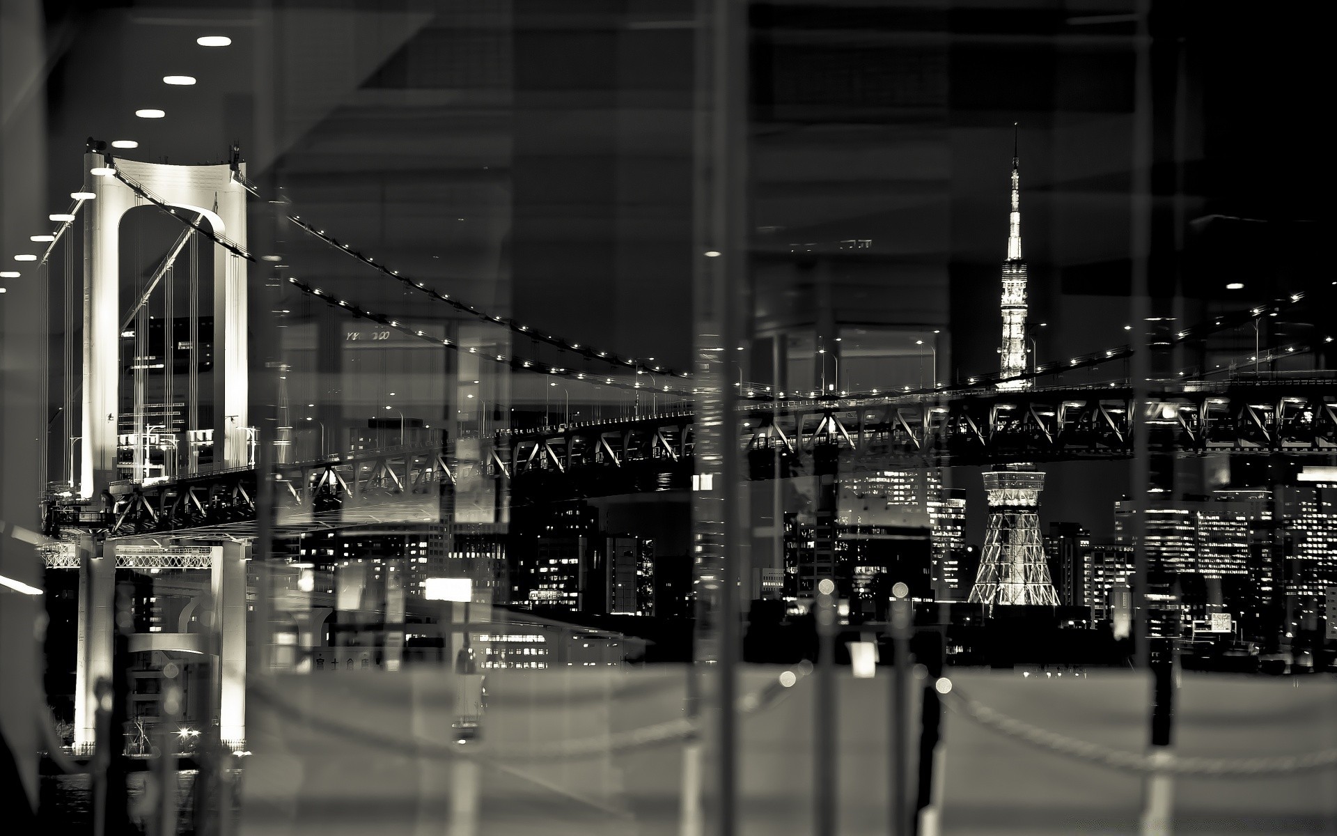 black and white monochrome city reflection street transportation system travel airport urban architecture business building light