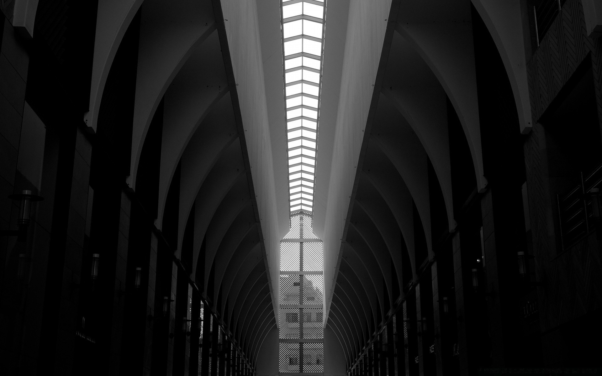 black and white architecture tunnel indoors hallway monochrome ceiling tube light city building bridge passage urban construction shadow perspective glass dark window