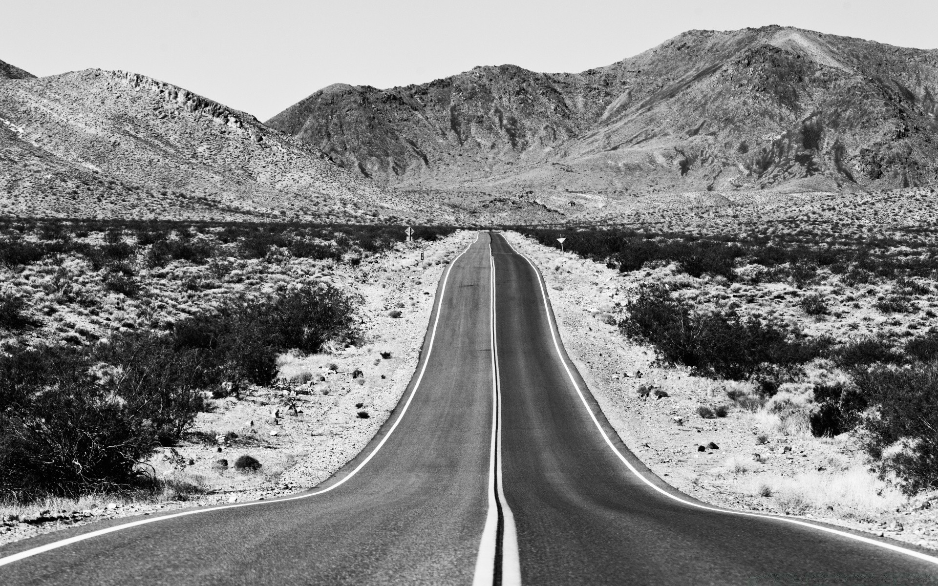 black and white travel road desert highway landscape mountain outdoors sky nature scenic