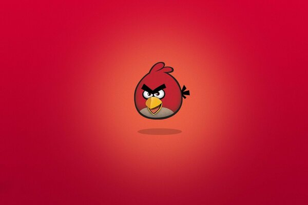 Uccello rosso dal gioco Angry Birds su sfondo rosso