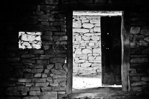 Abandoned house black and white photo