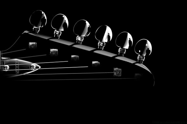 Black-and-white instrument neck with human reflection