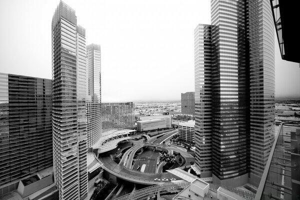 Skyscrapers with interchange in black and white