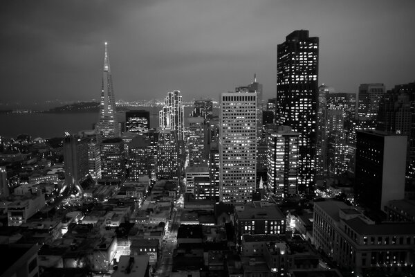 La belleza de la ciudad nocturna en blanco y negro