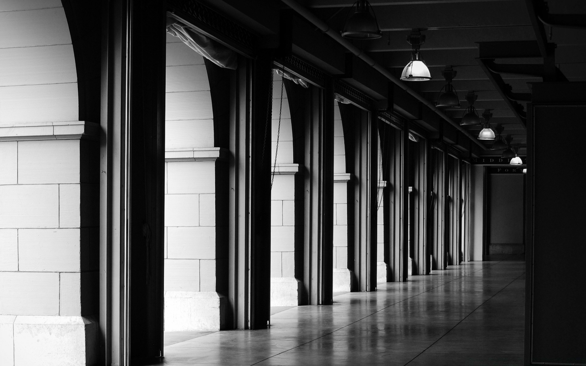 noir et blanc architecture soutien haut-parleurs lumière chambre couloir monochrome intérieur ville