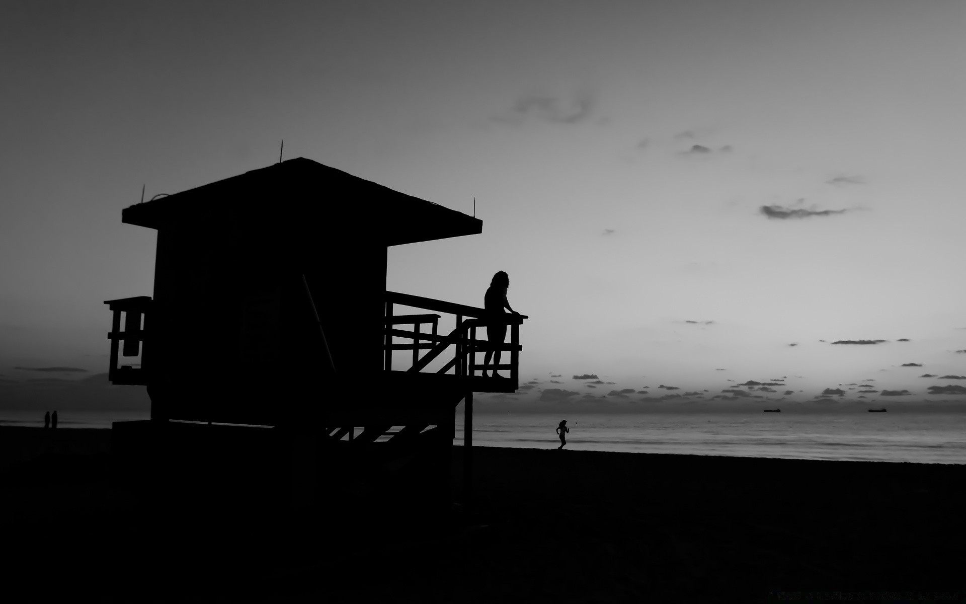 bianco e nero tramonto mare silhouette paesaggio oceano spiaggia acqua alba illuminato sera luce cielo monocromatico mare crepuscolo