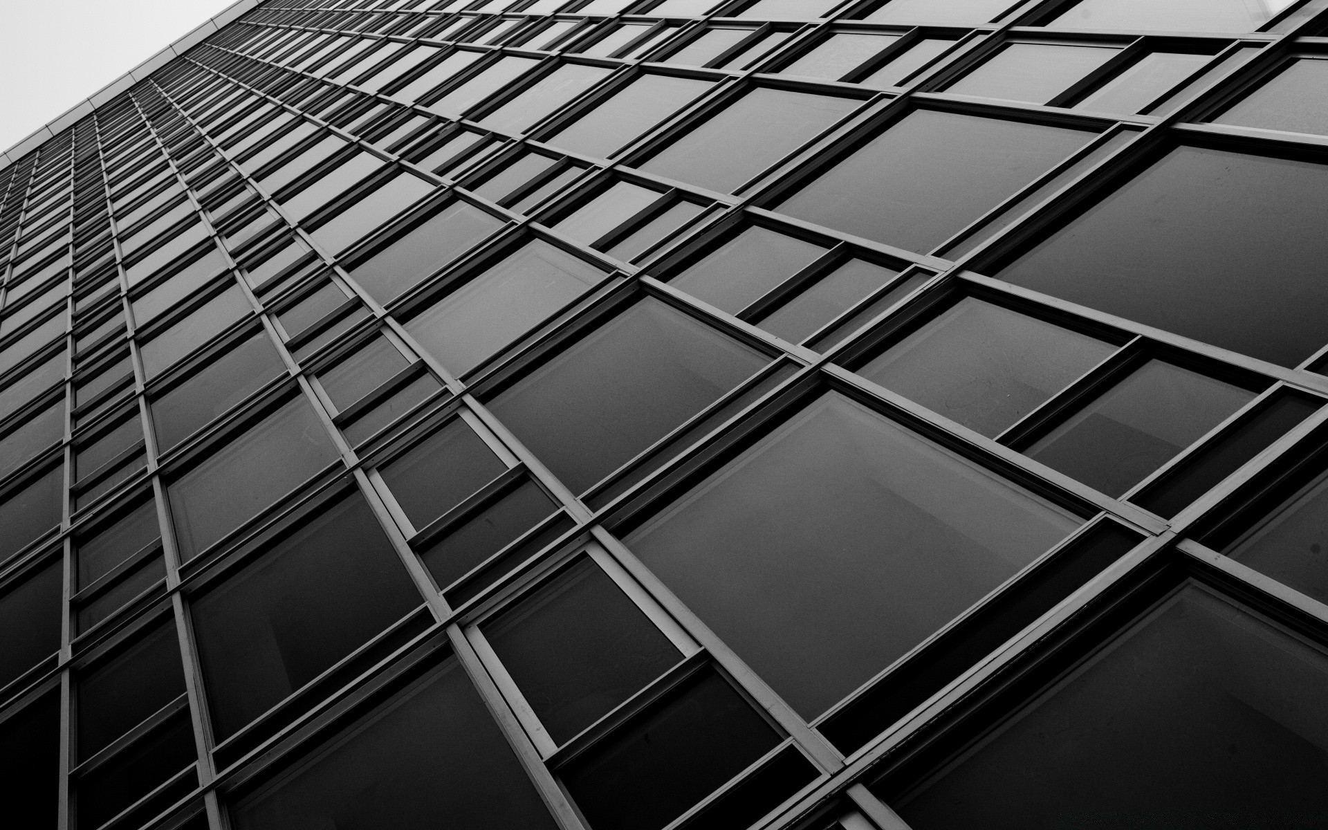 black and white monochrome modern futuristic geometric architecture abstract reflection window perspective building business skyscraper city steel glass