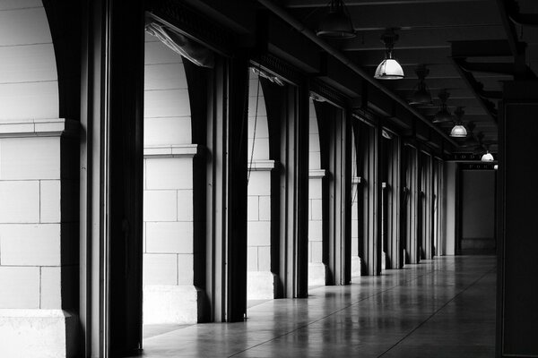 Black and white architecture. Illuminated column