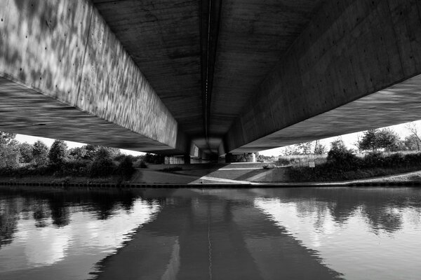 Black and white reflection of the bridge