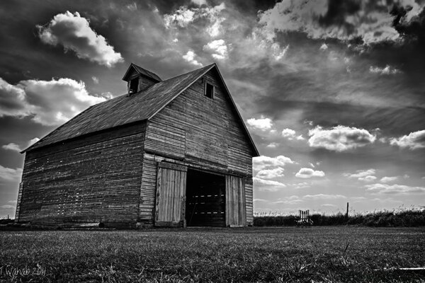 Abandoned farm in black and white shades