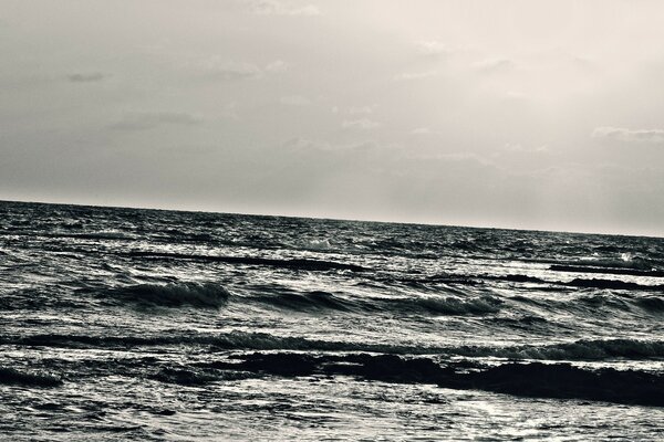 Sea waves on a black and white background