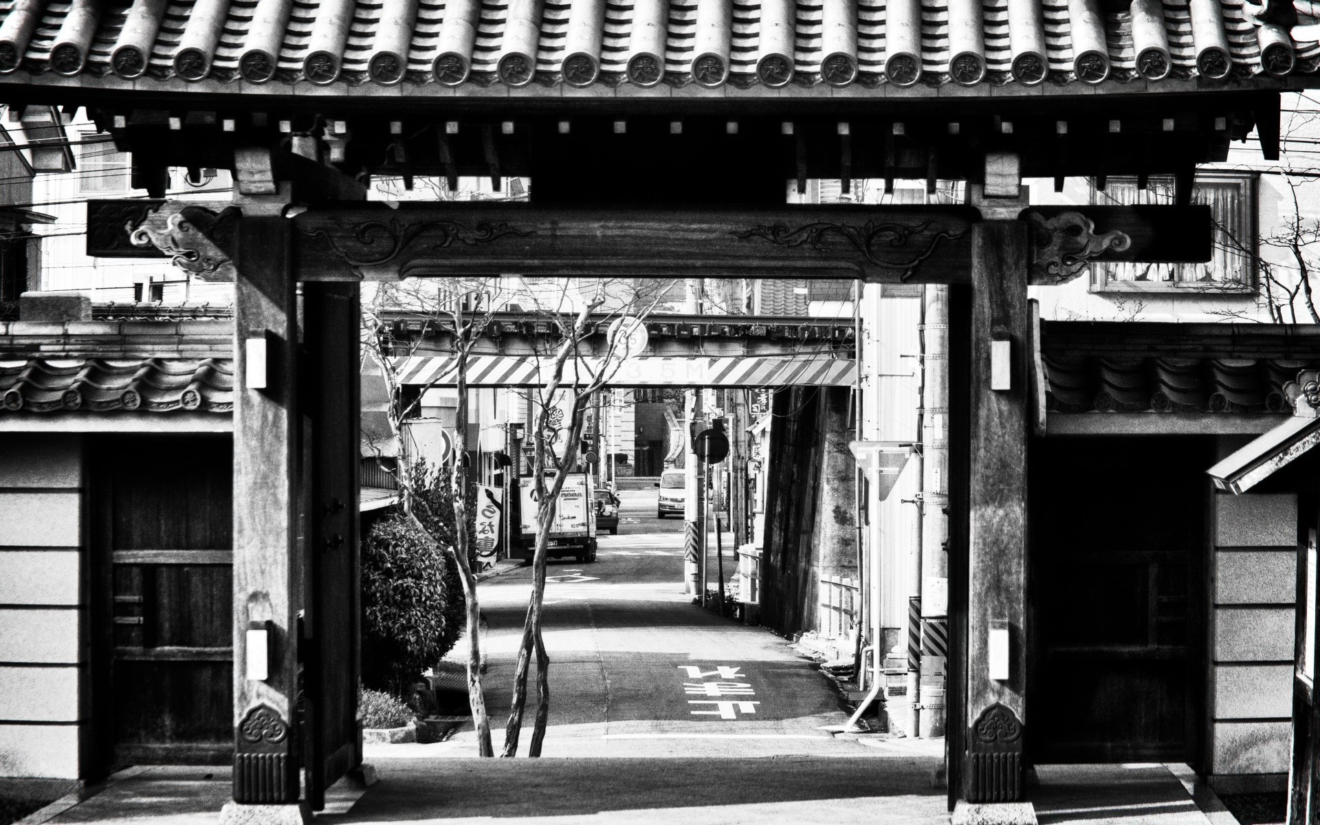 noir et blanc rue monochrome architecture ville maisons