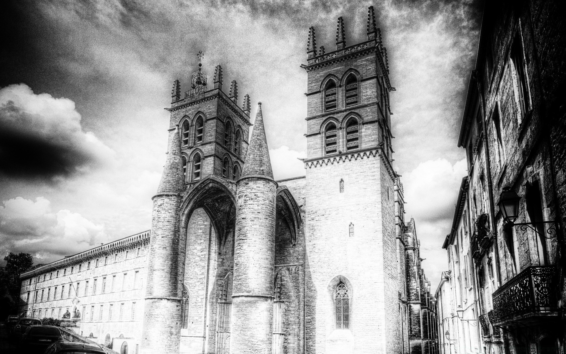 black and white architecture building old travel ancient tower city church gothic sky religion outdoors cathedral historic