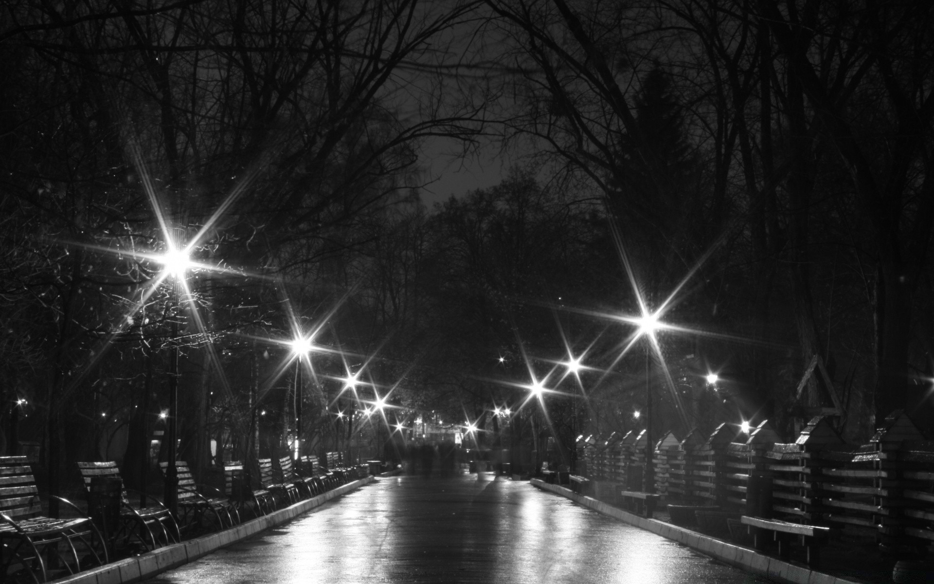 black and white light street city bridge evening road dark landscape winter urban