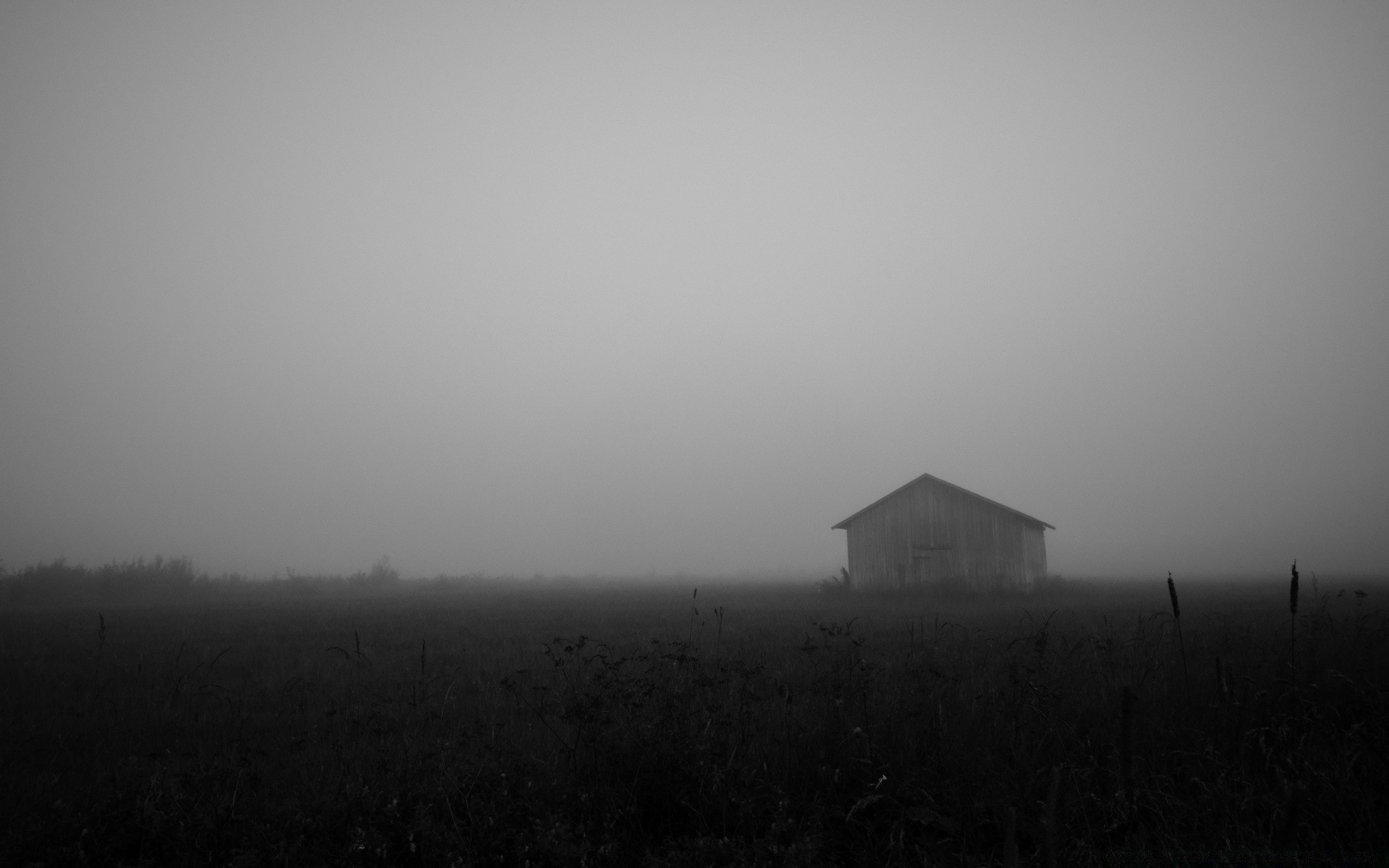 bianco e nero nebbia paesaggio tramonto fienile alba luce nebbia cielo fattoria