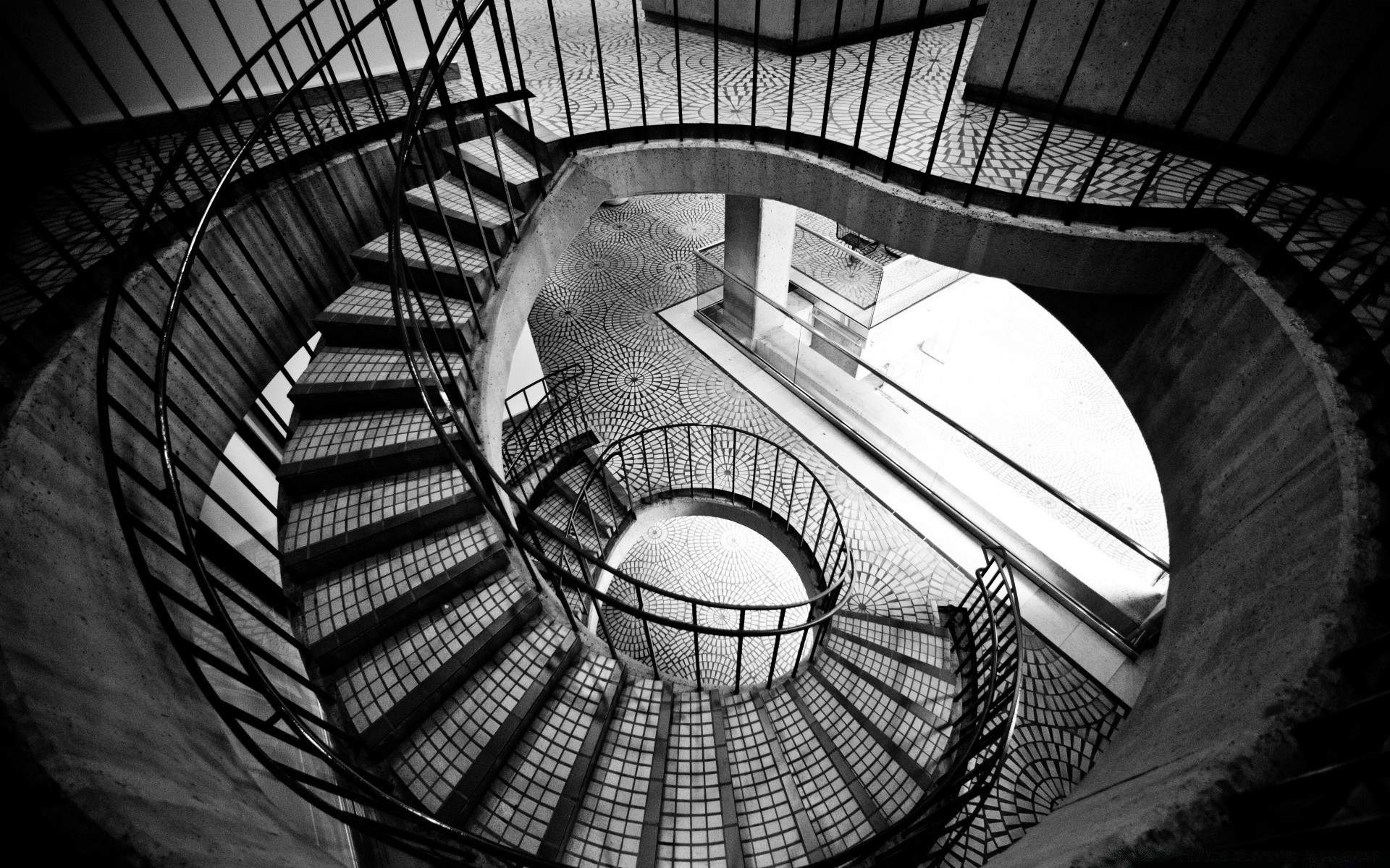 noir et blanc étape monochrome architecture conception résumé lumière maison perspective à l intérieur art urbain ville modèle spirale moderne