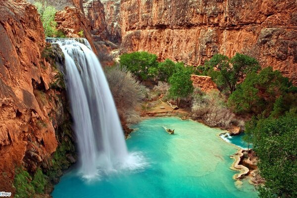 The nature of waterfalls. Waterfall and water