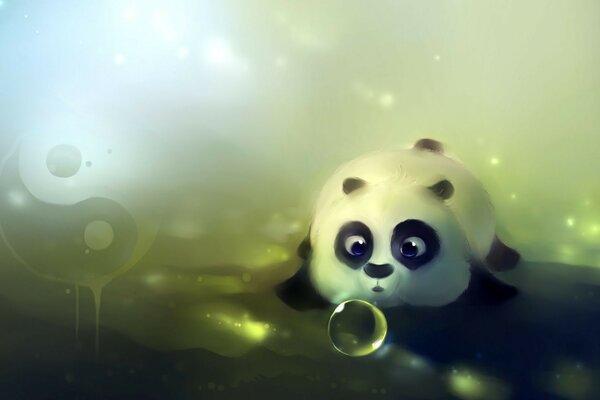 A hand-drawn panda with soap bubbles