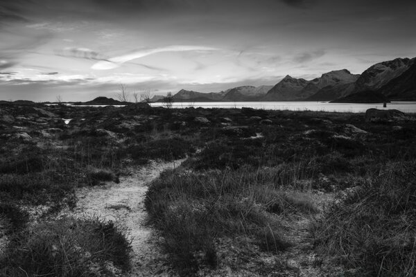 Landscape in black and white mountains