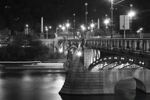 City bridge in street lights