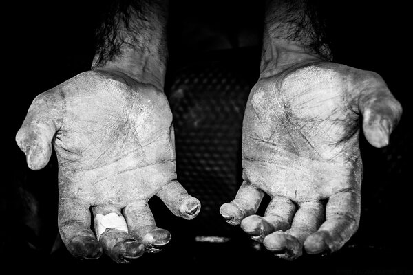 Black and white image of human hands