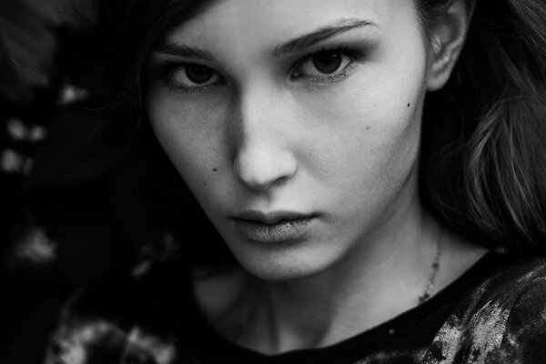 Black and white monochrome portrait of a girl