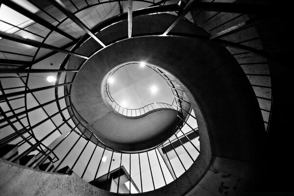 Black and white spiral staircase up