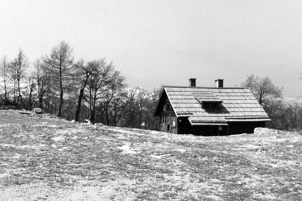 Schwarz-weiß Winter ländliche Landschaft