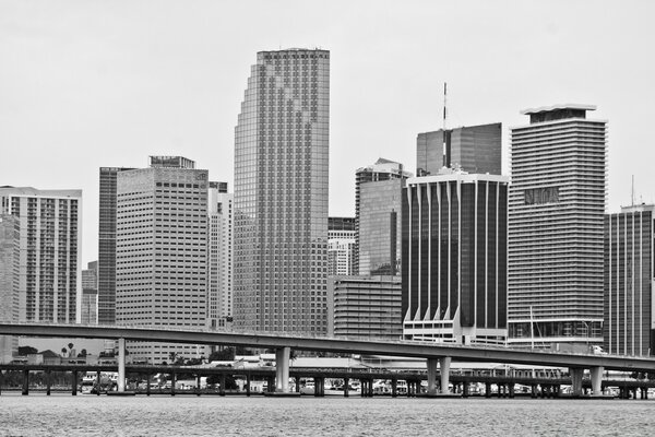 Imagen en blanco y negro de una ciudad con rascacielos