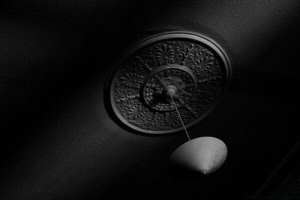 Ceiling rosette, stucco in black and white image