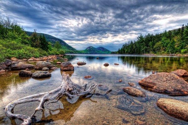 Lake near the mountain plain nature