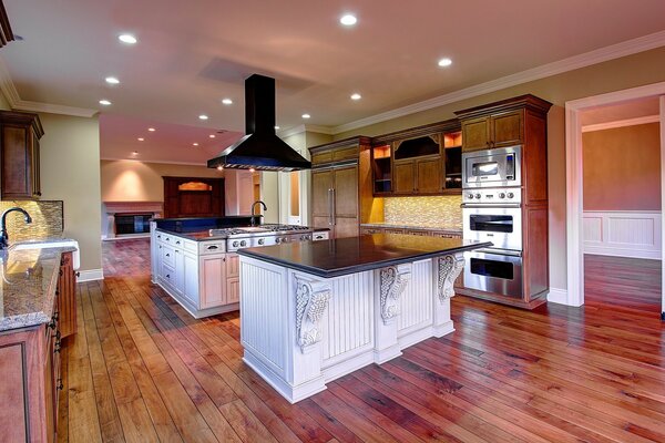 Classic kitchen interior made of wood
