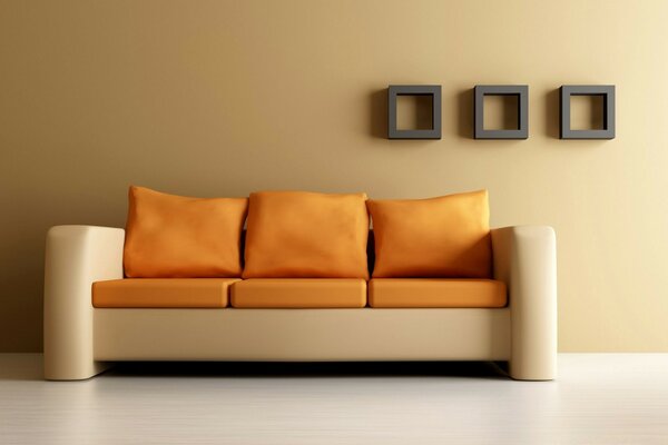 Sofa and minimalist paintings