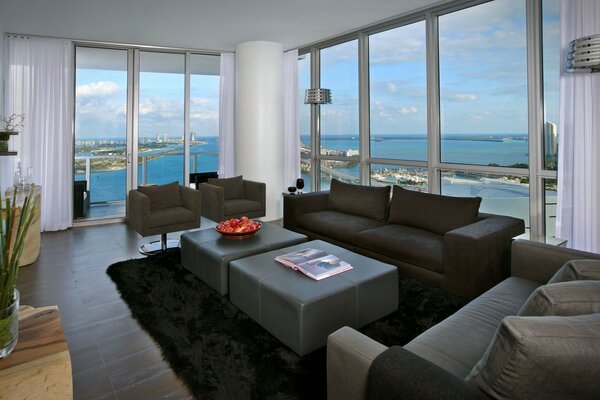 Home interior with a large window