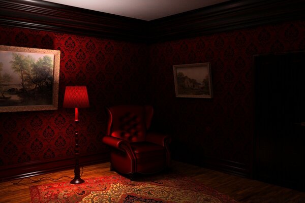 Habitación roja en una casa oscura
