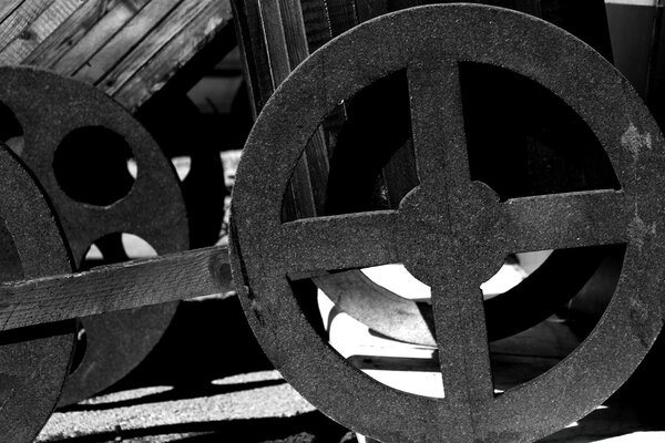 Metal wheels of the old type black and white