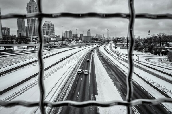 Monochrome Painting on the road in black and white